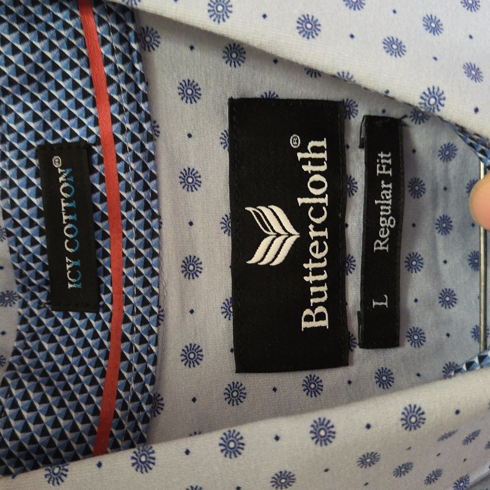 Buttercloth | Light Blue Polka Dot Shirt | L - Picture 2 of 3